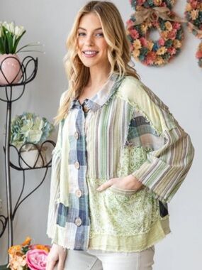 328 ❤️ OLI & HALI WASHED MIX MEDIA BUTTON DOWN LONG SLEEVE
SHIRT